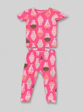 Pink Ice Cream Pajama Set 12M 2-Piece Snug Fit Cotton Toddler